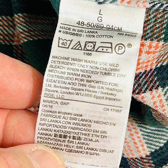 Womens Large Flannel Shirt Gap + Pendleton Deep Hunter Green Orange 100% Cotton - Picture 7 of 11